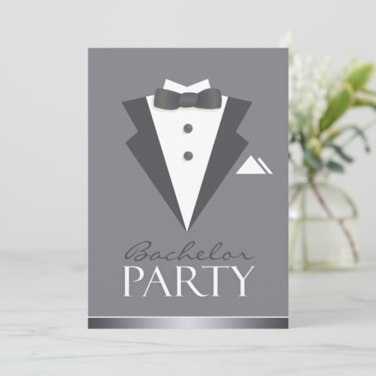 Bachelor Party Black Suit Flat Invitation (Debout devant)