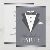 Bachelor Party Black Suit Flat Invitation (Devant / Derrière)