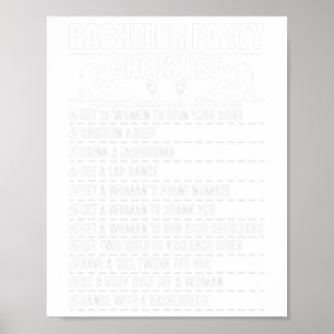 Bachelor Party Checklist Stag Groom Gag Mannen Fun Poster