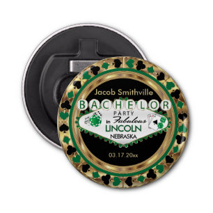 Bachelor Party Green Poker Chip Button Flesopener