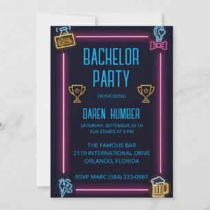 Bachelor Party Invitation - Neon Design