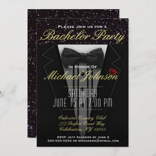 Bachelor Party | Invitation Tuxedo (Devant / Derrière)