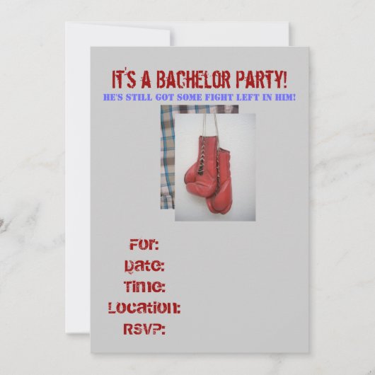 Bachelor Party Invitations combat à gauche, Boxe G (Devant)