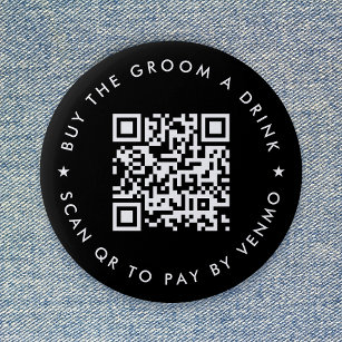 Bachelor Party koopt Groom een Drink QR code Black Ronde Button 5,7 Cm