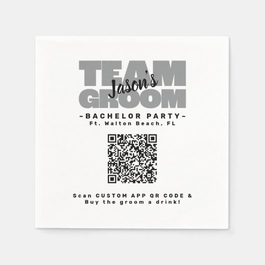 Bachelor Party QR Code Drink Kopen Team Bruidegom  Servet (Voorkant)