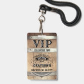 Bachelor Party Rustic VIP Pas Badge (Voorzijde met lanyard)