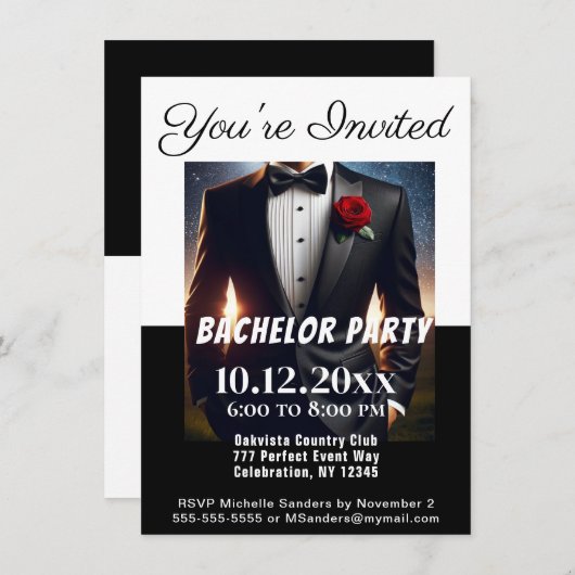 Bachelor Party Tuxedo Invitation (Devant / Derrière)