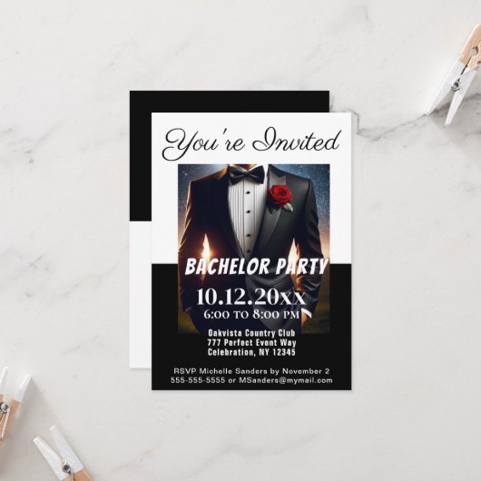 Bachelor Party Tuxedo Invitation (Devant/Arrière en situation)