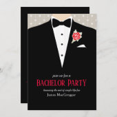 Bachelor party tuxedo red rose uitnodiging (Voorkant / Achterkant)