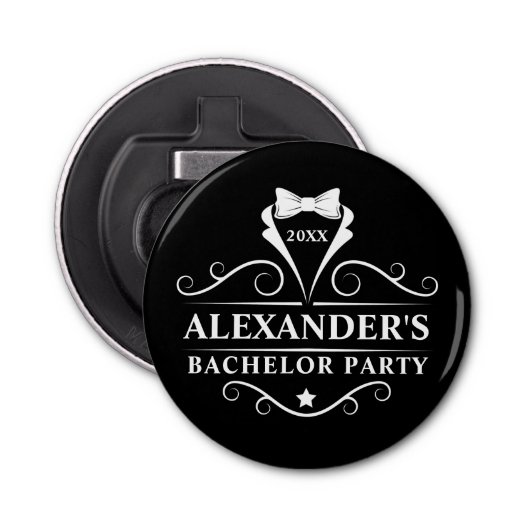 Bachelor Party Tuxedo Stropdas Black Button Flesopener (Voorkant)