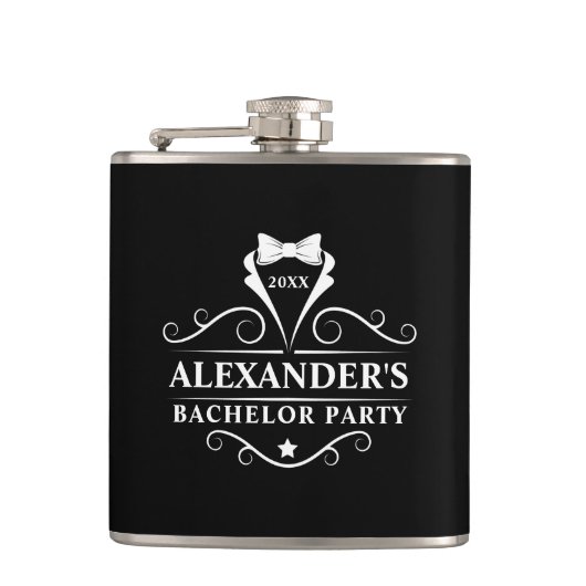 Bachelor Party Tuxedo Stropdas Black  Heupfles (Voorkant)