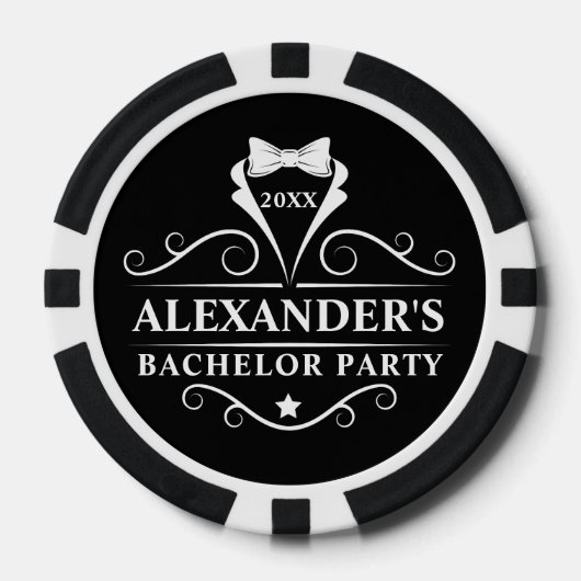Bachelor Party Tuxedo Stropdas Black Poker Chips (Voorkant)