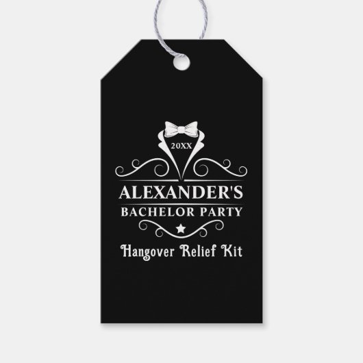 Bachelor Party Tuxedo Stropdas Kater Cadeaulabel (Voorkant)