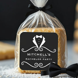 Bachelor Party Tuxedo Suit Bowtie Black & Red Vierkante Sticker