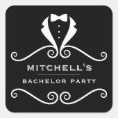 Bachelor Party Tuxedo Suit Bowtie Black & Red Vierkante Sticker (Voorkant)