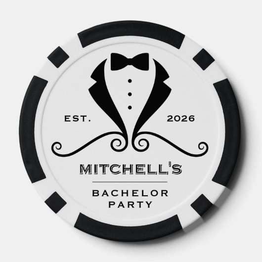 Bachelor Party Tuxedo Suit Bowtie White Wedding Poker Chips (Achterkant)