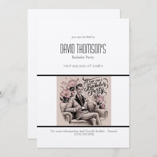  Bachelor Party uitnodiging retro ontwerp (Voorkant / Achterkant)