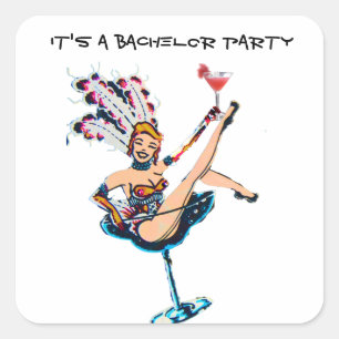 Bachelor Party Vegas Casino Showgirl Vierkante Sticker