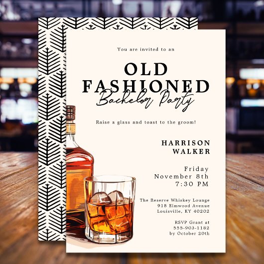 Bachelor Party Whiskey Theme Old Fashioned Elegant Kaart