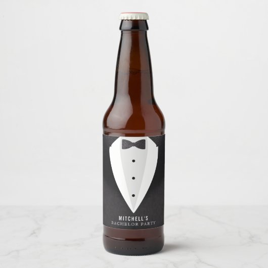 Bachelor Party Zwart pak & Bowtie Bier Etiket (Voorkant)