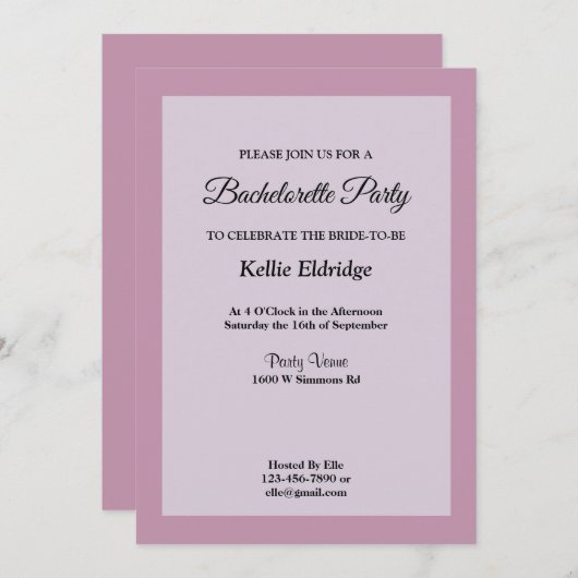 Bachelorette à cadre clair violet Invitation (Devant / Derrière)