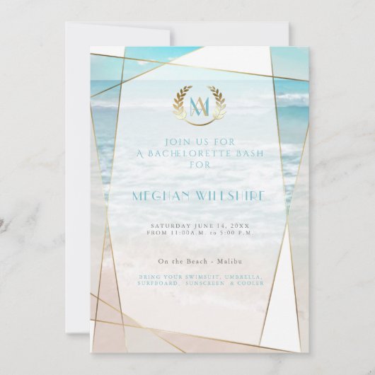 Bachelorette Bash |  Modern Monogram Strand Huweli Kaart (Voorkant)