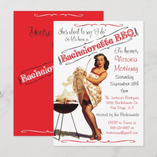 Bachelorette BBQ Barbecue invitation (Devant / Derrière)