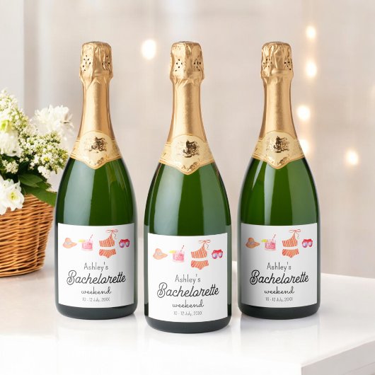Bachelorette Beach Bikini Weekend  Sparkling Wijnetiket
