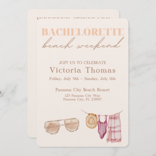 Bachelorette Beach Week-end Invitation (Devant / Derrière)