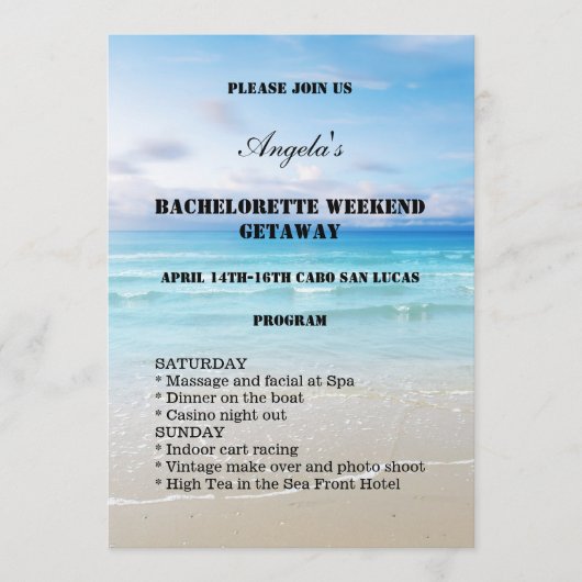 Bachelorette Beach Weekend Template Invitation Programma (Voorkant)