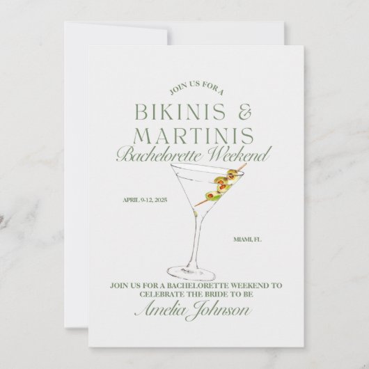 Bachelorette Bikinis & Martinis Invitation du week (Devant)