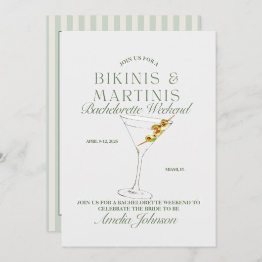 Bachelorette Bikinis & Martinis Invitation du week (Devant / Derrière)