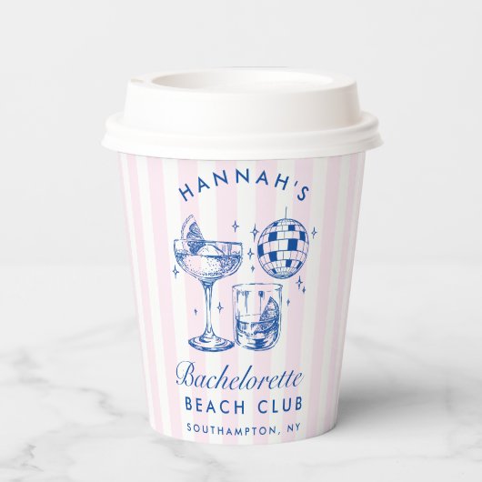 Bachelorette Blue Disco Cocktail Blauw & Roze Papieren Bekers (Achterkant)