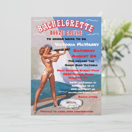 Bachelorette Booze Cruise Party Uitnodigingen (Staand voorkant)