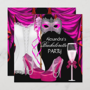 Bachelorette Corset Pink Masquerade Champagne Kaart
