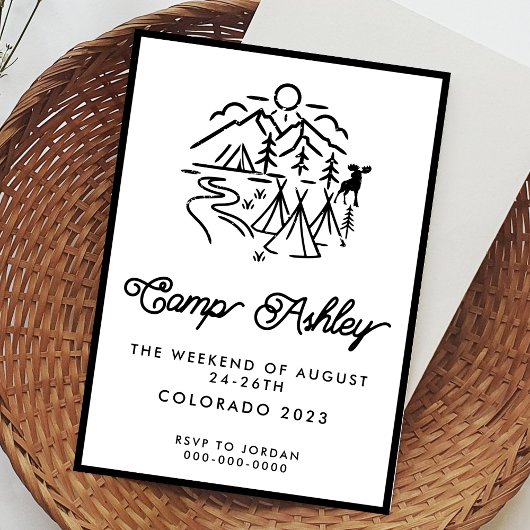 Bachelorette de camp noir et blanc Invitation