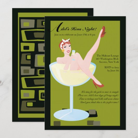 Bachelorette de nuit des poules Invitation (Devant / Derrière)