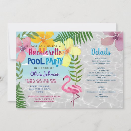 Bachelorette de piscine Invitation (Devant)