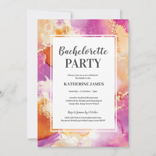 Bachelorette d'or violet Invitation (Devant)