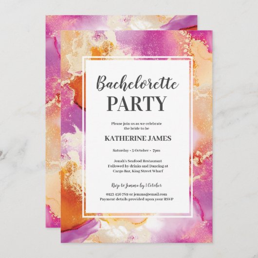 Bachelorette d'or violet Invitation (Devant / Derrière)