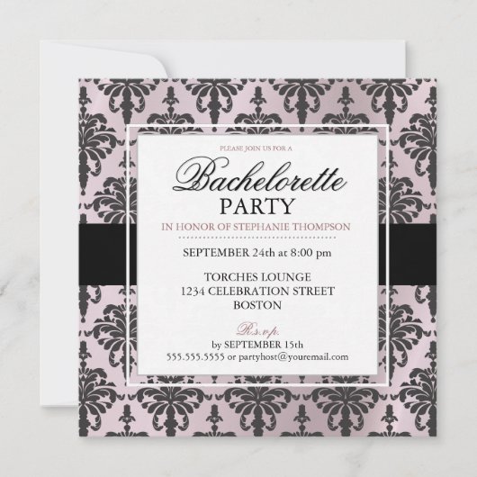 Bachelorette en dentelle noire Invitations à Blush (Devant)
