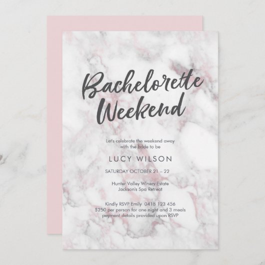 Bachelorette en marbre rose Week-end Invitation (Devant / Derrière)