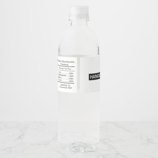 Bachelorette Étiquette de bouteilles d'eau, Hangov (Dos)