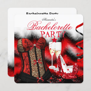 Bachelorette Feather Red Corset Champagne Heels Kaart