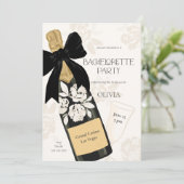 Bachelorette feest Mousserende Wijnfles Zwart Bow Kaart (Staand voorkant)