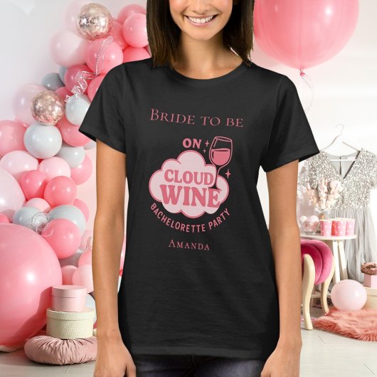 Bachelorette feest op wolk wijn bruid zwart t-shirt