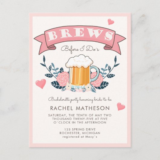 Bachelorette fête bière invitation carte postale (Devant)