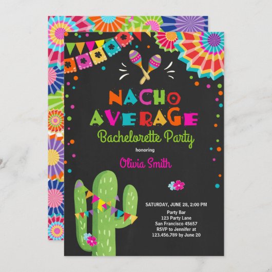 Bachelorette Fiesta Invitation Nacho Moyenne (Devant / Derrière)