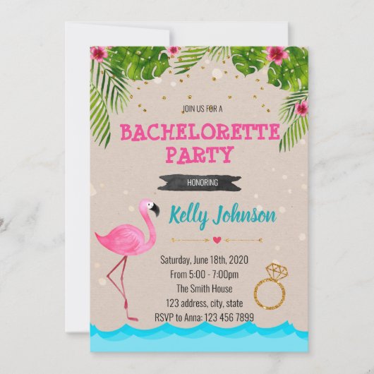 Bachelorette flamingo pooluitnodiging kaart (Voorkant)