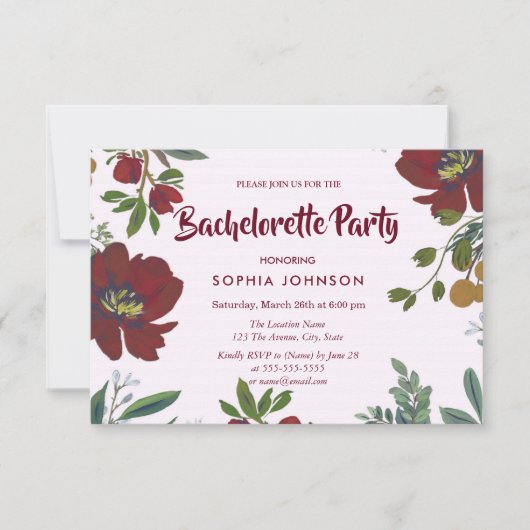 Bachelorette Fleurs Bourgogne Invitation (Devant)